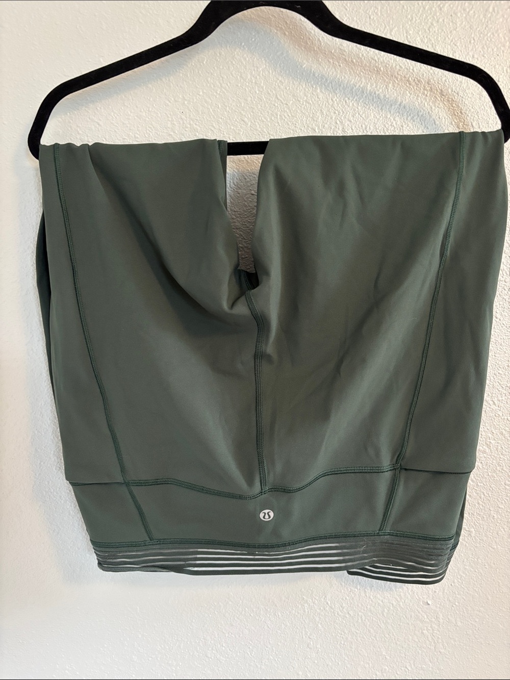lululemon dark olive green high-waist leggings with striped waistband